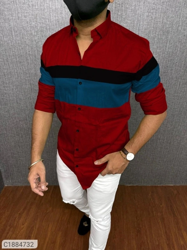cotton blen slimfit full Sleeves Casual shirt  - maroon multi color, M L XL