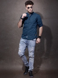 Roadster Men Self Design Casual Blue Shirt - blue, S M L XL XXL