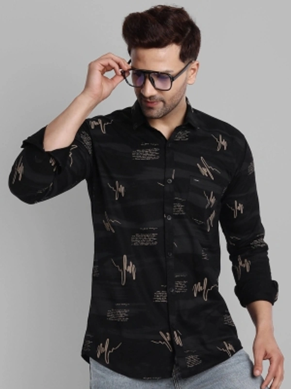 Majestic Man Men Printed Casual Black Shirt - black, M L XL