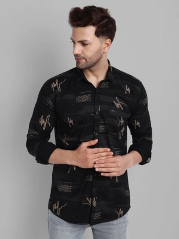 Majestic Man Men Printed Casual Black Shirt - black, M L XL