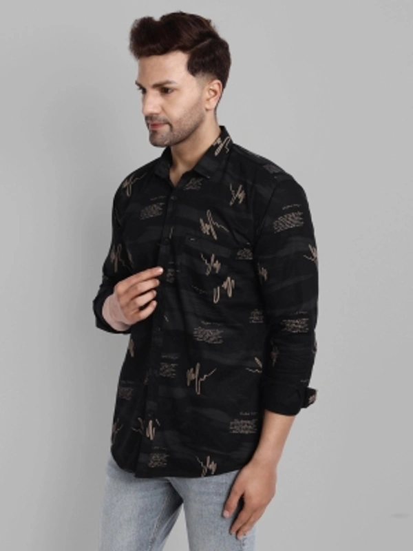 Majestic Man Men Printed Casual Black Shirt - black, M L XL