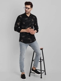 Majestic Man Men Printed Casual Black Shirt - black, M L XL