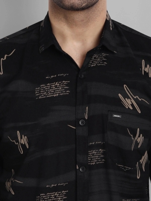Majestic Man Men Printed Casual Black Shirt - black, M L XL