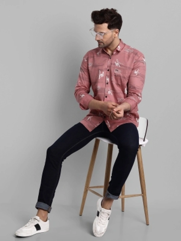 Majestic Man Men Printed Casual Black Shirt - pink, M L XL