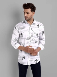 Majestic Man Men Printed Casual Black Shirt - white, M L XL