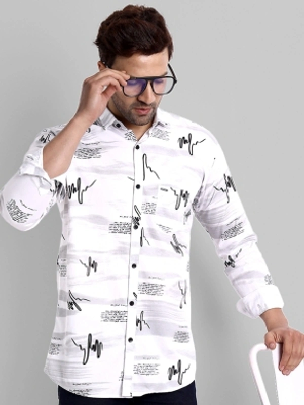 Majestic Man Men Printed Casual Black Shirt - white, M L XL