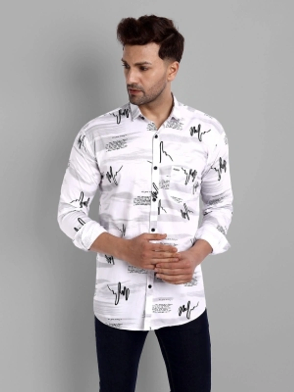 Majestic Man Men Printed Casual Black Shirt - white, M L XL