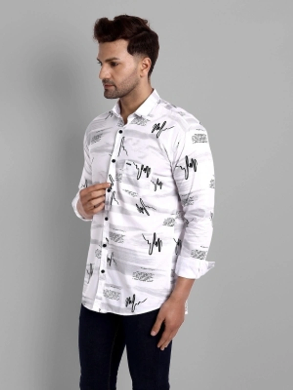 Majestic Man Men Printed Casual Black Shirt - white, M L XL