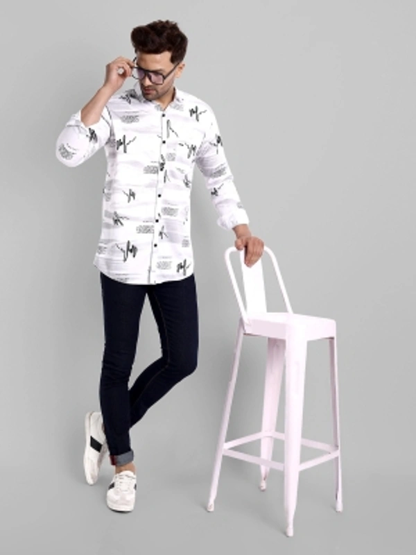 Majestic Man Men Printed Casual Black Shirt - white, M L XL