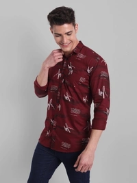 Majestic Man Men Printed Casual Black Shirt - maroon, M L XL