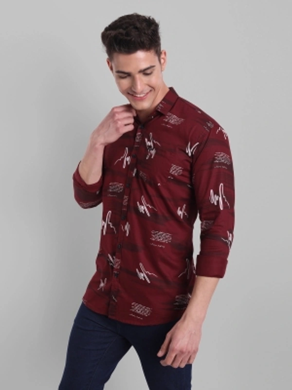 Majestic Man Men Printed Casual Black Shirt - maroon, M L XL
