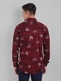 Majestic Man Men Printed Casual Black Shirt - maroon, M L XL