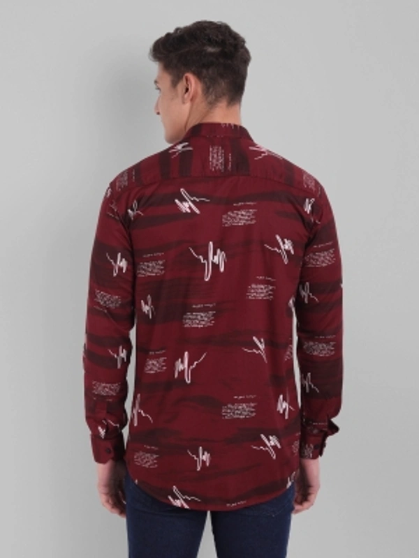 Majestic Man Men Printed Casual Black Shirt - maroon, M L XL