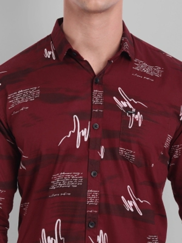 Majestic Man Men Printed Casual Black Shirt - maroon, M L XL