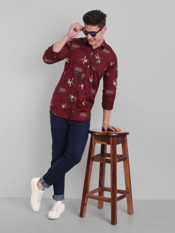Majestic Man Men Printed Casual Black Shirt - maroon, M L XL