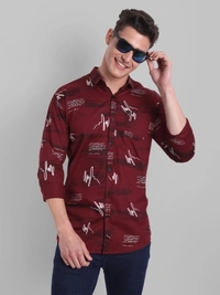 Majestic Man Men Printed Casual Black Shirt - maroon, M L XL