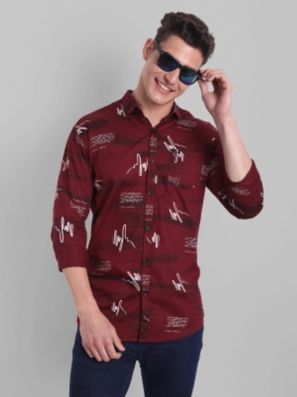 Majestic Man Men Printed Casual Black Shirt - maroon, M L XL