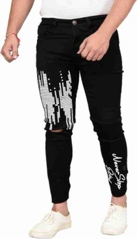 Styzon Slim Men Black Jeans - 28 30 32 34, black white