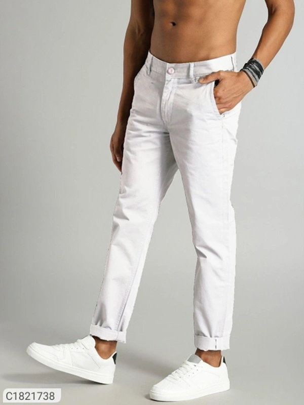 Catalog Name:* Cotton Solid Slimt Fit Casual Trouser - White, 28 30 32 34