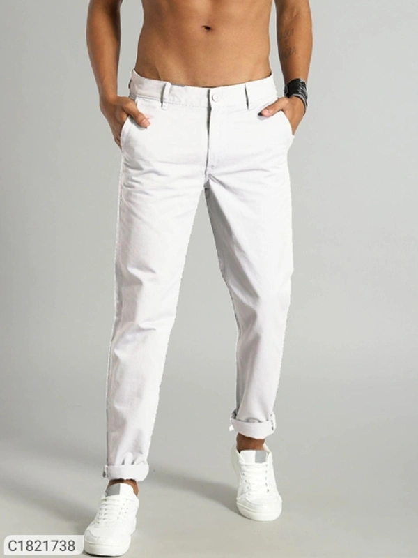 Catalog Name:* Cotton Solid Slimt Fit Casual Trouser - White, 28 30 32 34