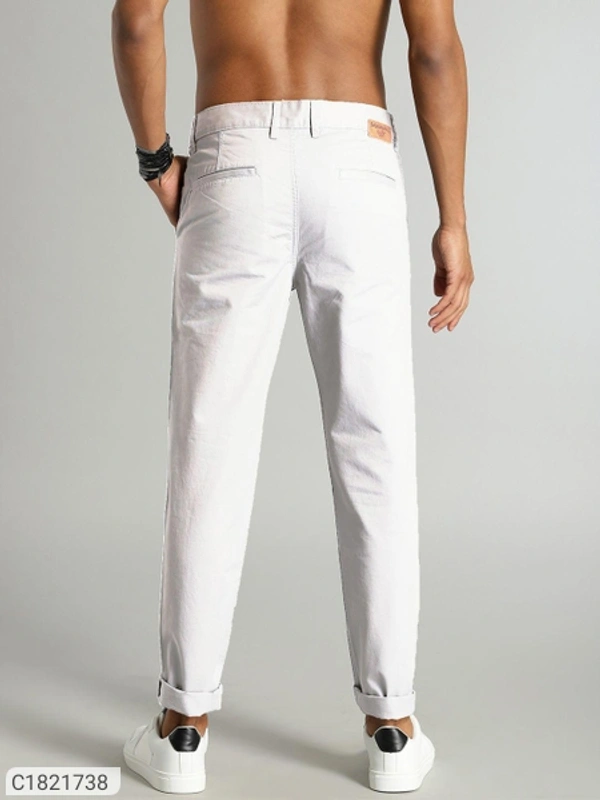 Catalog Name:* Cotton Solid Slimt Fit Casual Trouser - White, 28 30 32 34