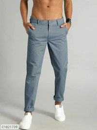 Catalog Name:* Cotton Solid Slimt Fit Casual Trouser - Grey, 28 30 32 34