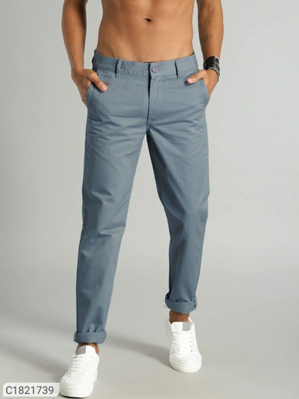 Catalog Name:* Cotton Solid Slimt Fit Casual Trouser - Grey, 28 30 32 34