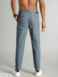 Catalog Name:* Cotton Solid Slimt Fit Casual Trouser - Grey, 28 30 32 34