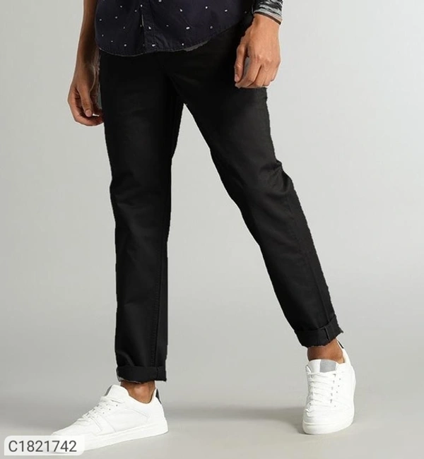 Catalog Name:* Cotton Solid Slimt Fit Casual Trouser - Black, 28 30 32 34