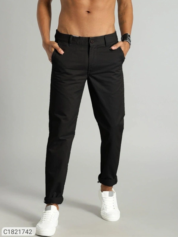 Catalog Name:* Cotton Solid Slimt Fit Casual Trouser - Black, 28 30 32 34