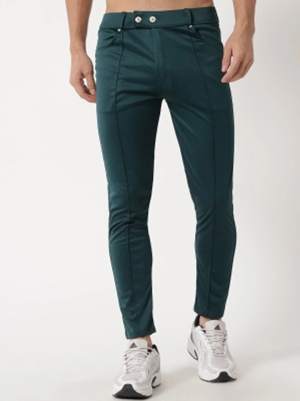 Regular Fit Men Blue Trousers - Green, 28 30 32 34