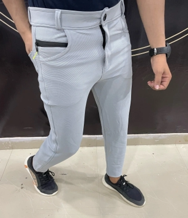 Regular Fit Men Grey Trousers - 28 30 32 34