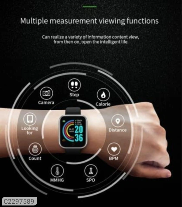 D20 Bluetooth Wireless Smart Watch Fitness Band (Black) - Free