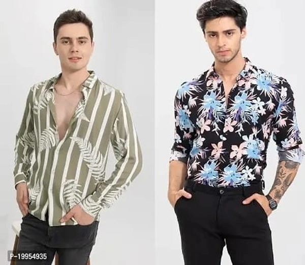Pack of 2- Printed Casual Shirts for Men - M, L, XL, MULTICOLOR