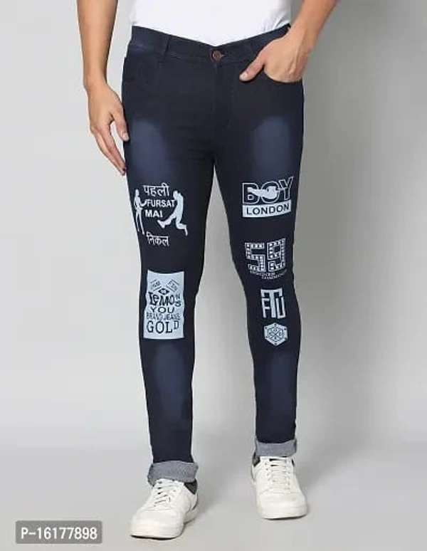Stylish Fashionable Denim Jeans For Men - Deep Blue, 32