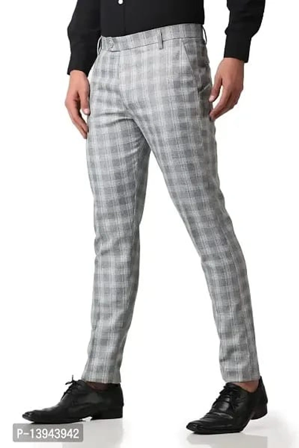 MALENO Men's Polycotton Slim Fit Checkered Trouser - gray, 28