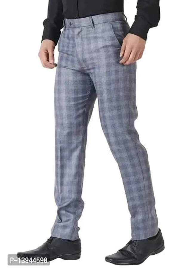 MALENO Men's Polycotton Slim Fit Checkered Trouser - gray, 28