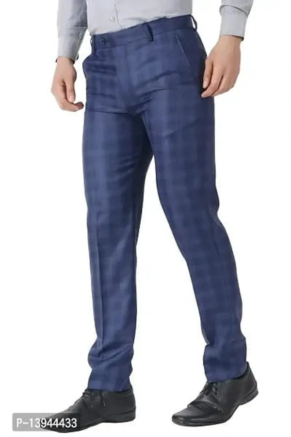 MALENO Men's Polycotton Slim Fit Checkered Trouser - Dark Blue, 34