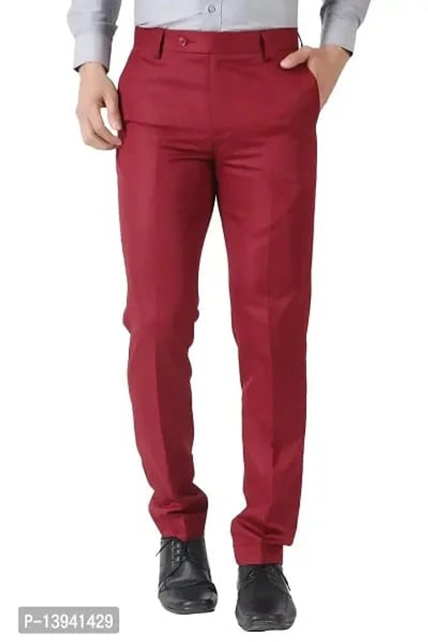 MALENO Men's Slub Effect Solid Trouser - Red Berry, 34