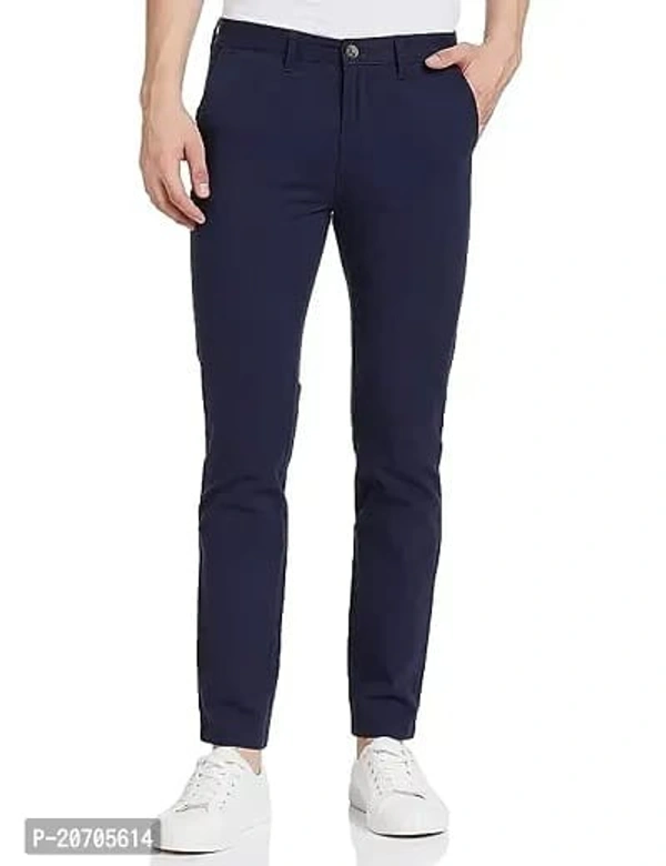 Stylish Lycra Solid Stretchable Formal Trouser For Men - Dark Blue, 34