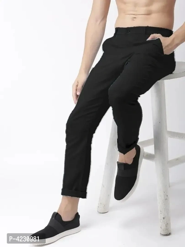 MENS CASUAL LYCRA TROUSER COMFORTABLE LYCRA TROUSER FOR MEN - Black, 28