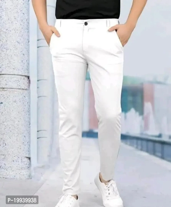 MENS CASUAL LYCRA TROUSER COMFORTABLE LYCRA TROUSER FOR MEN - White, 32