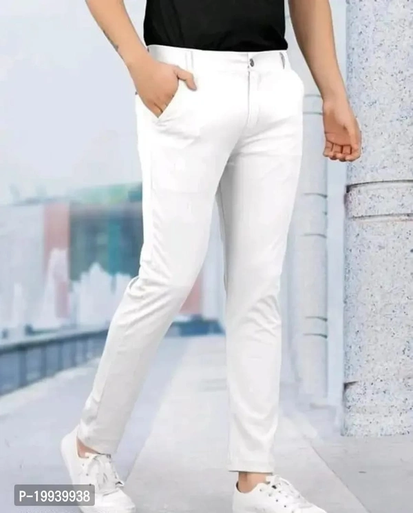 MENS CASUAL LYCRA TROUSER COMFORTABLE LYCRA TROUSER FOR MEN - White, 32