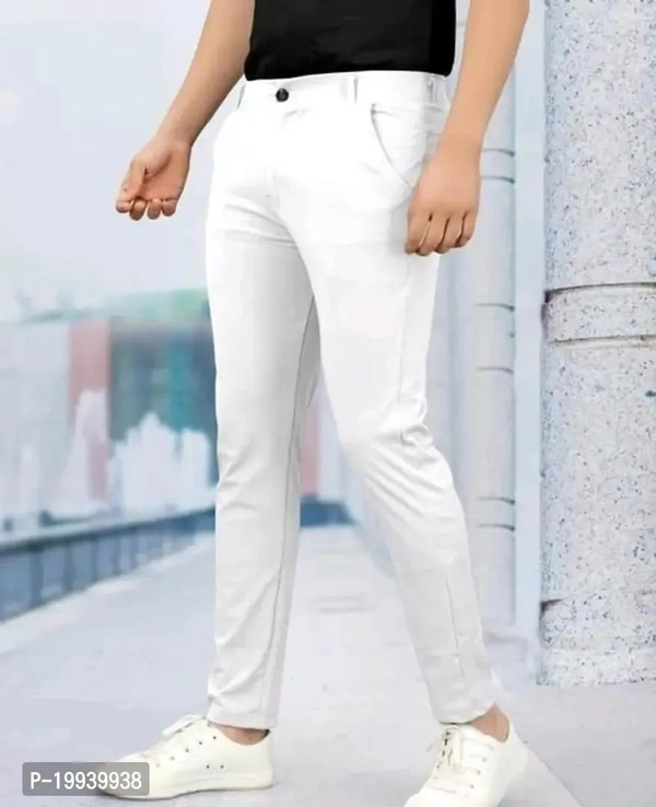 MENS CASUAL LYCRA TROUSER COMFORTABLE LYCRA TROUSER FOR MEN - White, 32