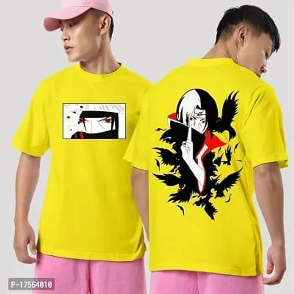 Oversized Printed Cotton Round Neck Tees for Men - Yellow, XXL
