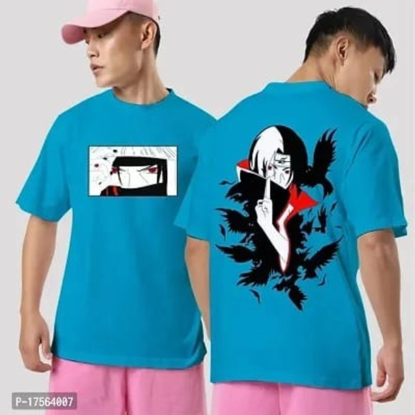 Oversized Printed Cotton Round Neck Tees for Men - Deep Cerulean, XL