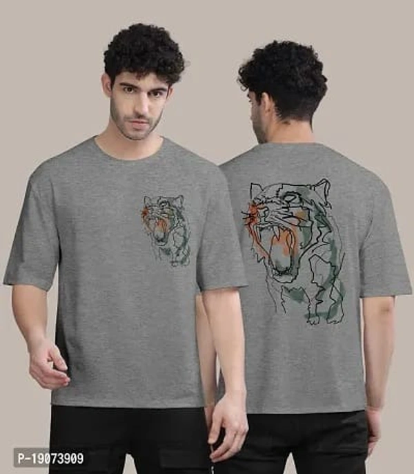 Mens Trendy Front And Back Printed Oversized Baggy T-Shirts - M, L, XL , XXL, Gray