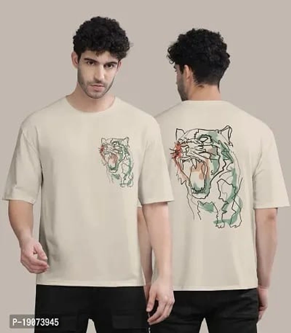Mens Trendy Front And Back Printed Oversized Baggy T-Shirts - M, L, XL , XXL, Coconut Cream