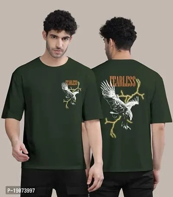 Mens Trendy Front And Back Printed Oversized Baggy T-Shirts - Thatch Green, L