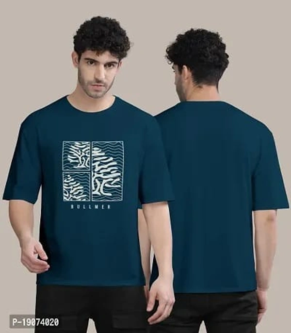 Mens Trendy Front And Back Printed Oversized Baggy T-Shirts - Regal Blue, L